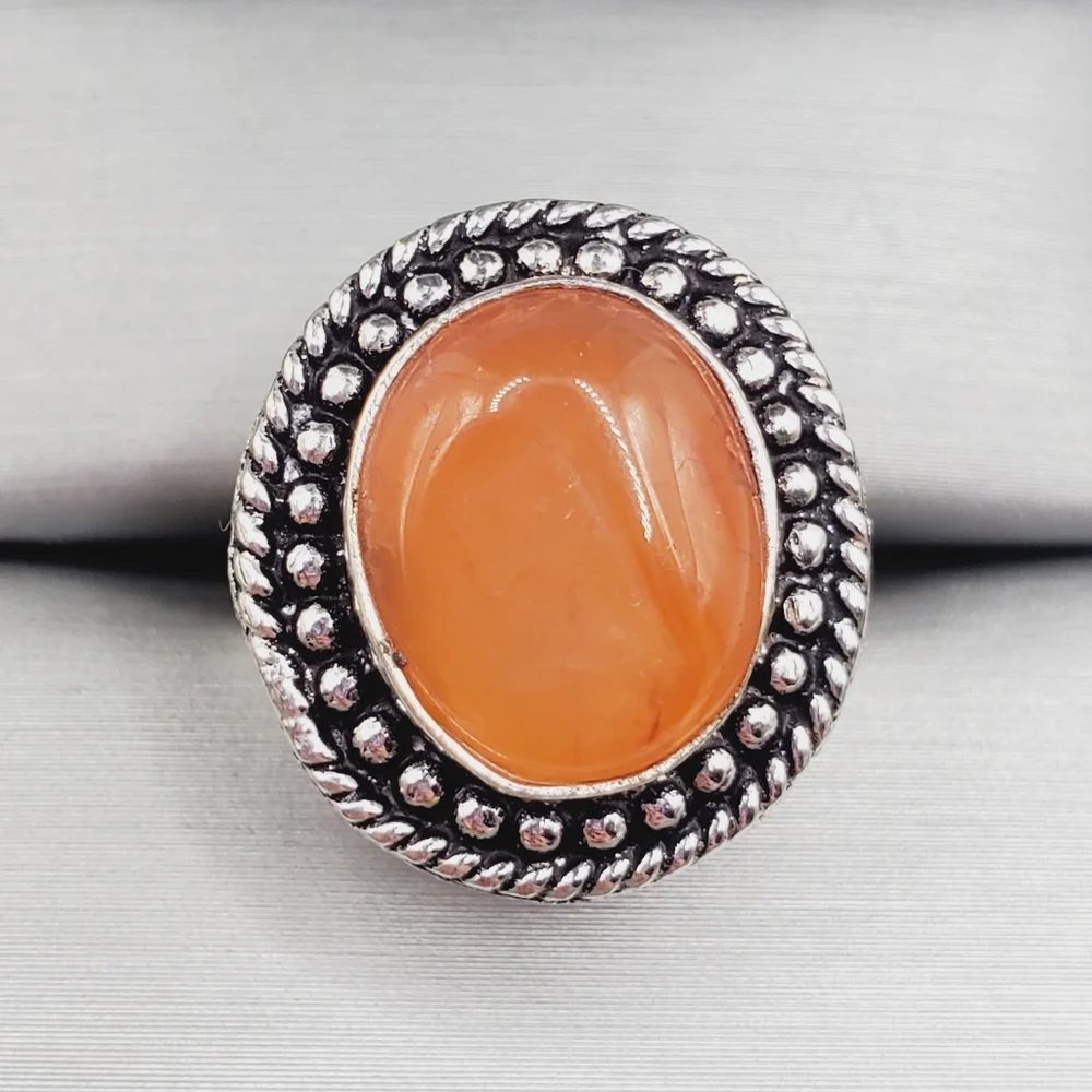 Genuine Bezel Set Orange Carnelian 925 Sterling Silver Ring